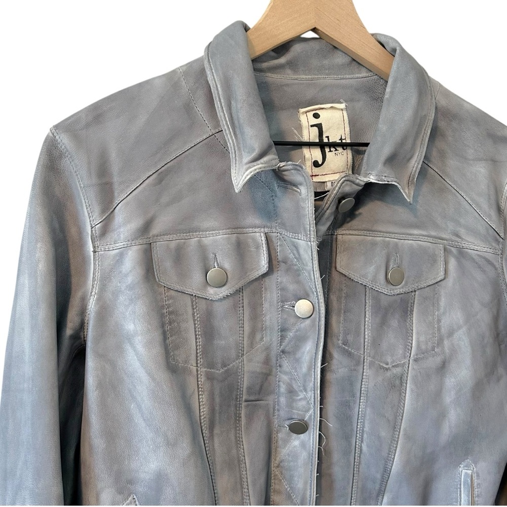 Jakett Alexa Patina Leather Shirt Jacket Blue Grey Womens M - Picture 3 of 7